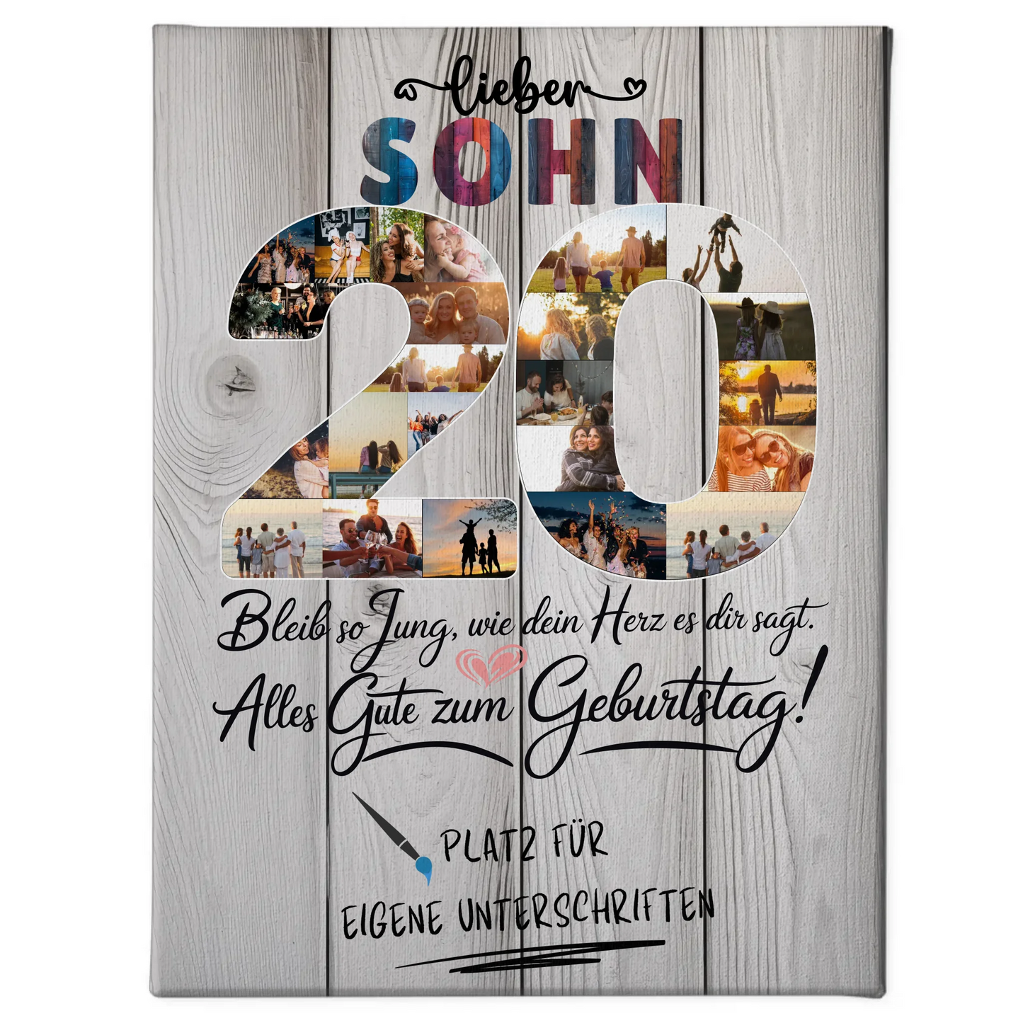 Personalisierte Fotoleinwand mit Unterschriften Sohn 20 Geburtstag