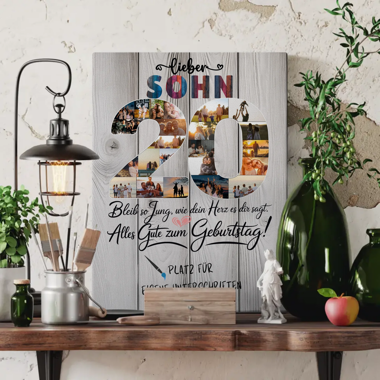 Personalisierte Fotoleinwand mit Unterschriften Sohn 20 Geburtstag