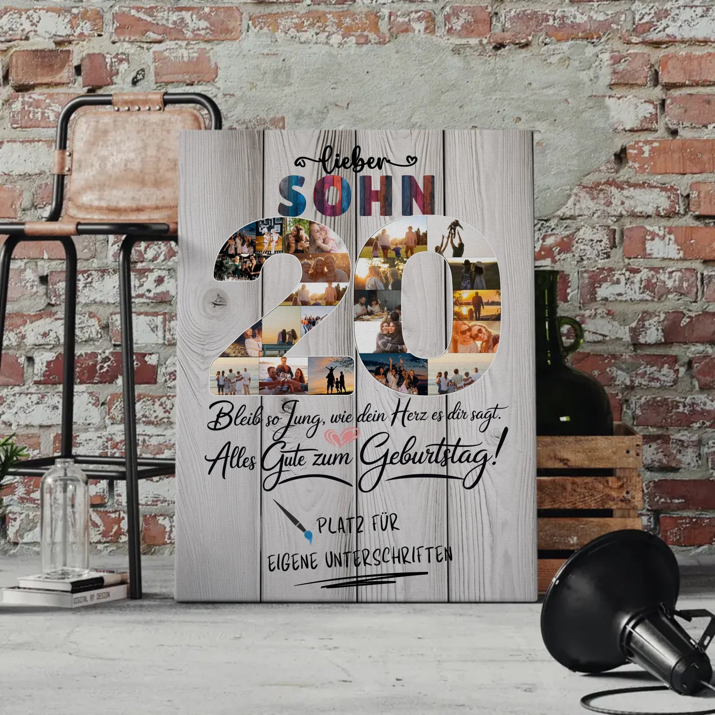 Personalisierte Fotoleinwand mit Unterschriften Sohn 20 Geburtstag