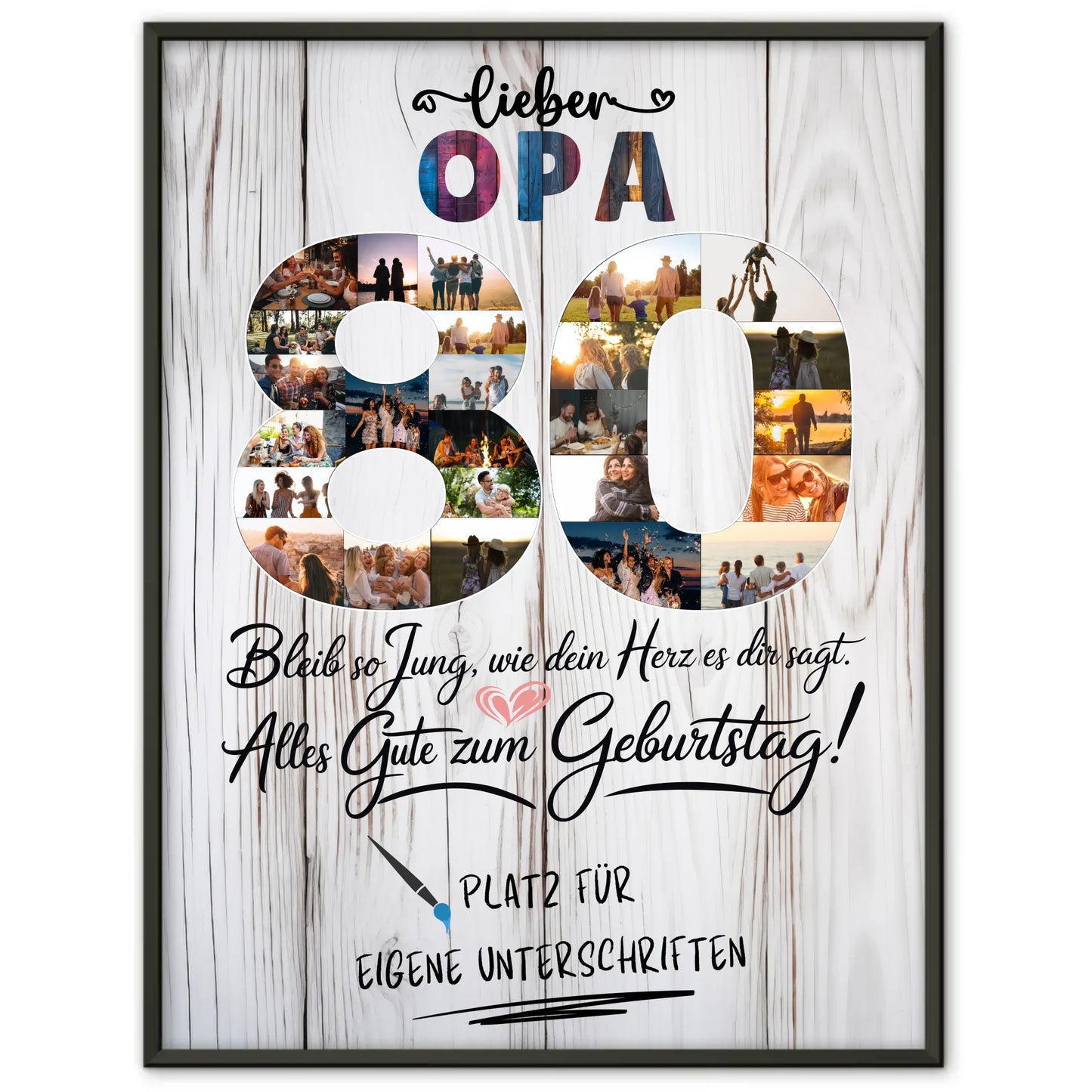 Personalisiertes Poster Opa 80 Geburtstag mit Unterschriften Fotos