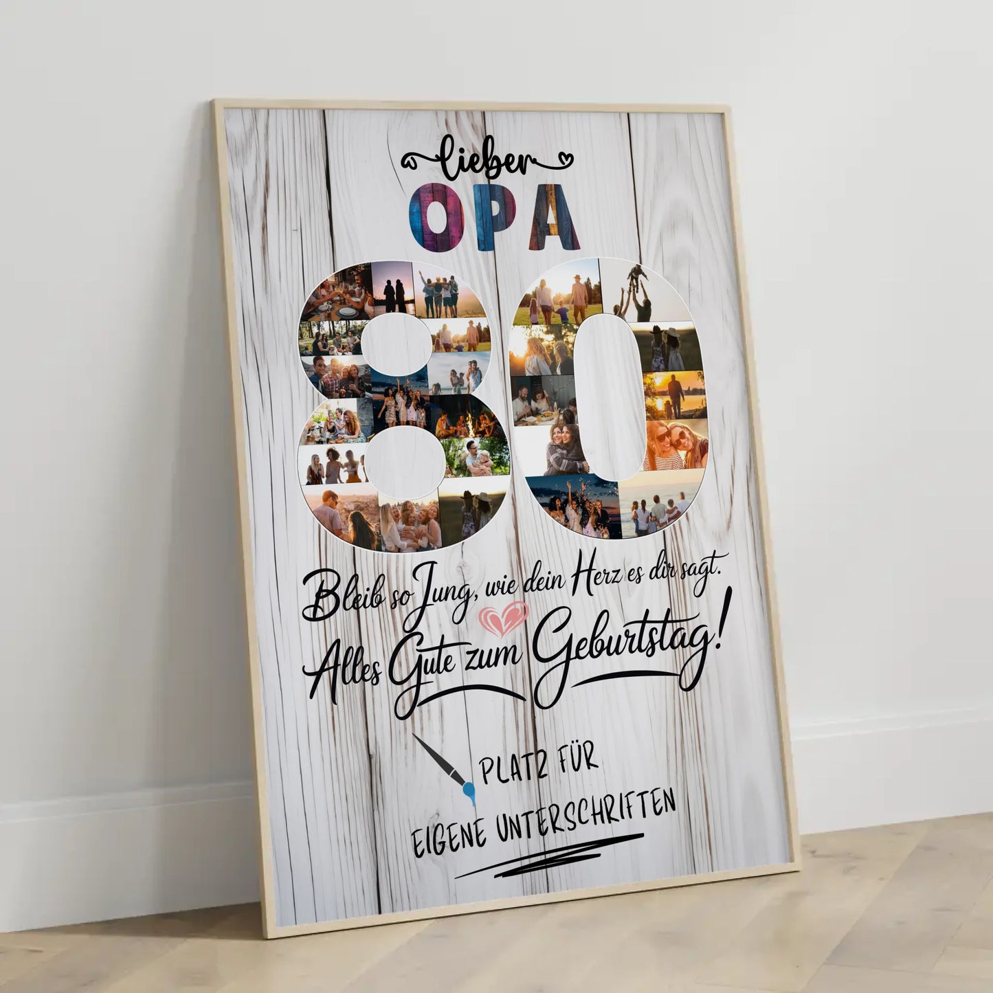 Personalisiertes Poster Opa 80 Geburtstag mit Unterschriften Fotos