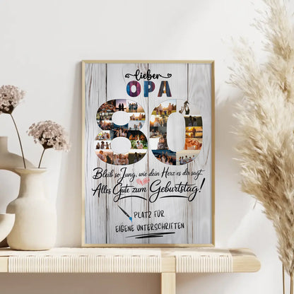 Personalisiertes Poster Opa 80 Geburtstag mit Unterschriften Fotos