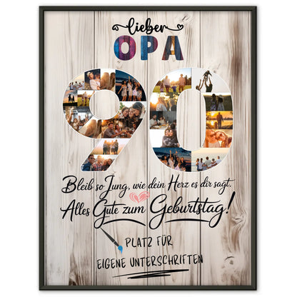 Personalisiertes Poster mit Unterschriften Opa 90 Geburtstag Fotos