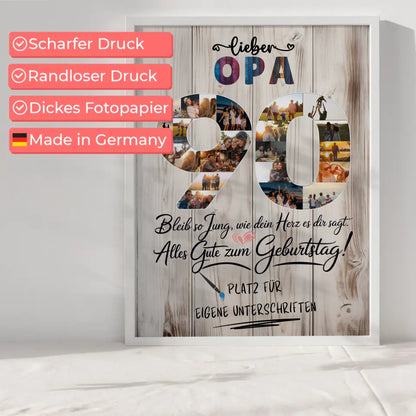 Personalisiertes Poster mit Unterschriften Opa 90 Geburtstag Fotos