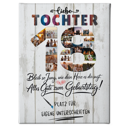 Personalisierte Fotoleinwand mit Unterschriften Tochter 18. Geburtstag Fotos