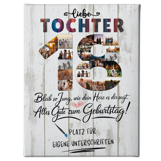 Personalisierte Fotoleinwand mit Unterschriften Tochter 18. Geburtstag Fotos