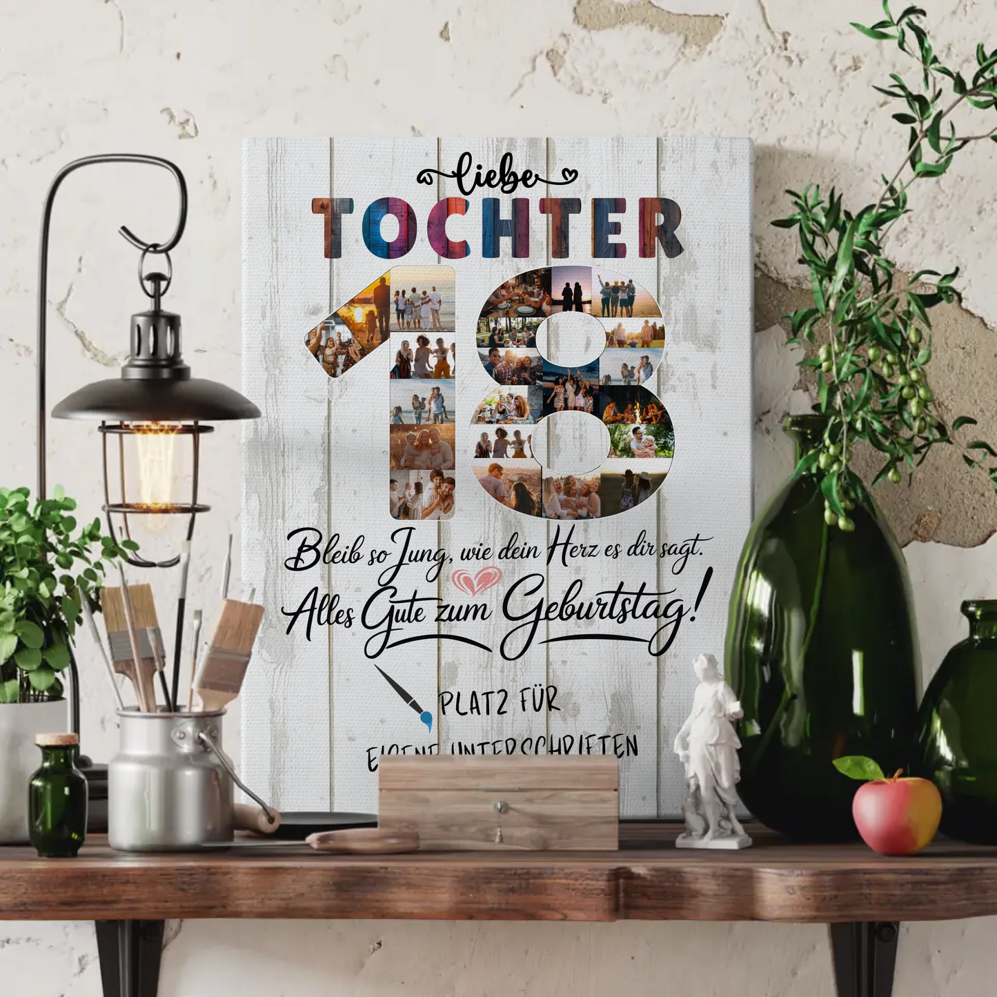 Personalisierte Fotoleinwand mit Unterschriften Tochter 18. Geburtstag Fotos