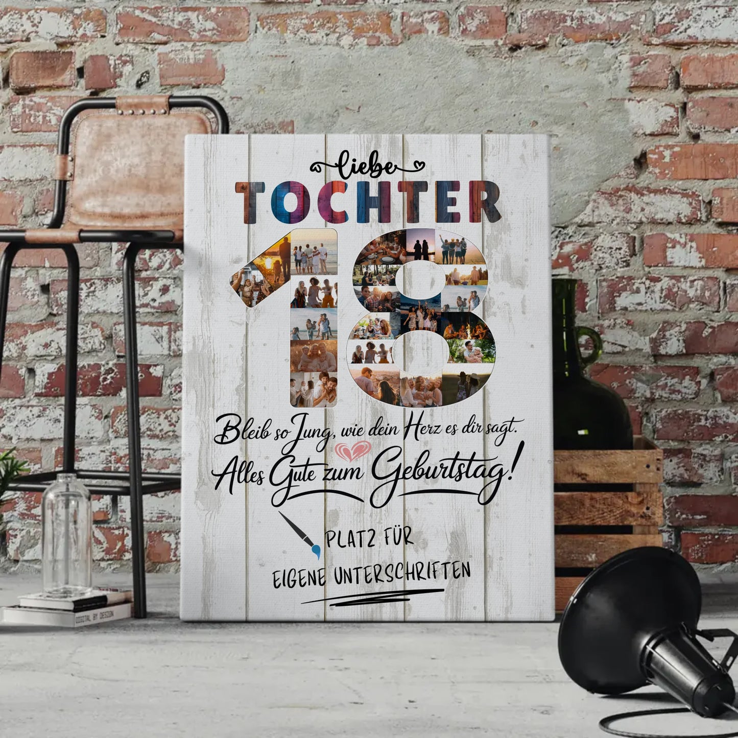 Personalisierte Fotoleinwand mit Unterschriften Tochter 18. Geburtstag Fotos