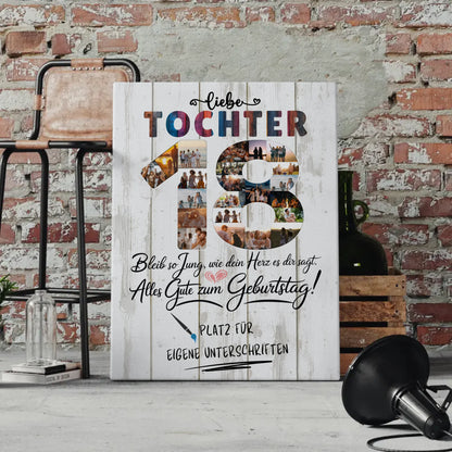 Personalisierte Fotoleinwand mit Unterschriften Tochter 18. Geburtstag Fotos