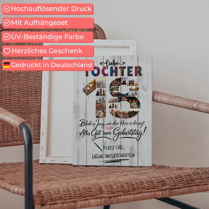 Personalisierte Fotoleinwand mit Unterschriften Tochter 18. Geburtstag Fotos