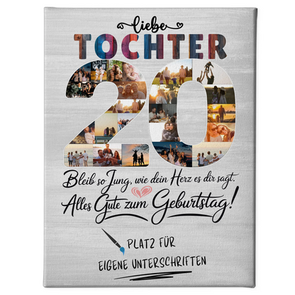 Personalisierte Fotoleinwand Tochter 20 Geburtstag mit Unterschriften