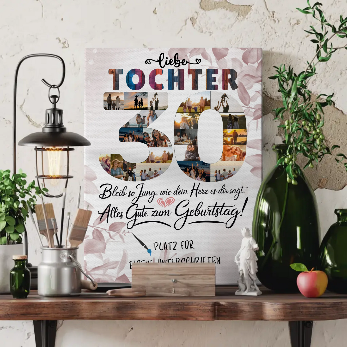 Personalisierte Fotoleinwand Tochter 30 Geburtstag mit Fotos und Unterschriften