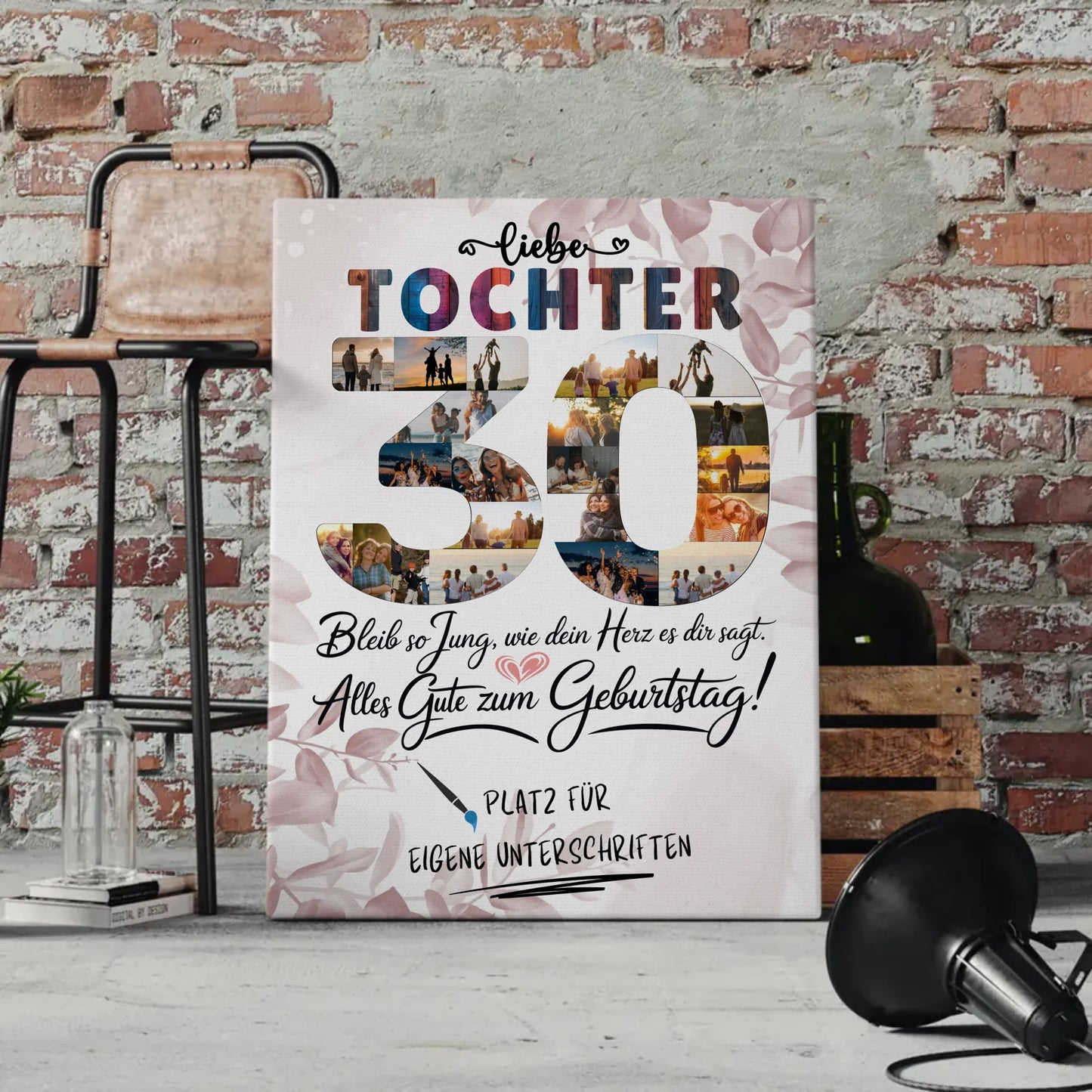 Personalisierte Fotoleinwand Tochter 30 Geburtstag mit Fotos und Unterschriften
