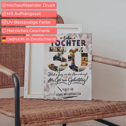 Personalisierte Fotoleinwand Tochter 30 Geburtstag mit Fotos und Unterschriften
