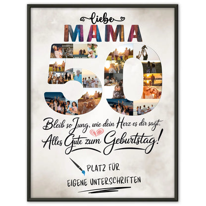 Personalisiertes Poster Mama 50 Geburtstag mit Unterschriften Fotos