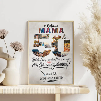 Personalisiertes Poster Mama 50 Geburtstag mit Unterschriften Fotos