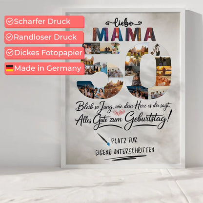 Personalisiertes Poster Mama 50 Geburtstag mit Unterschriften Fotos