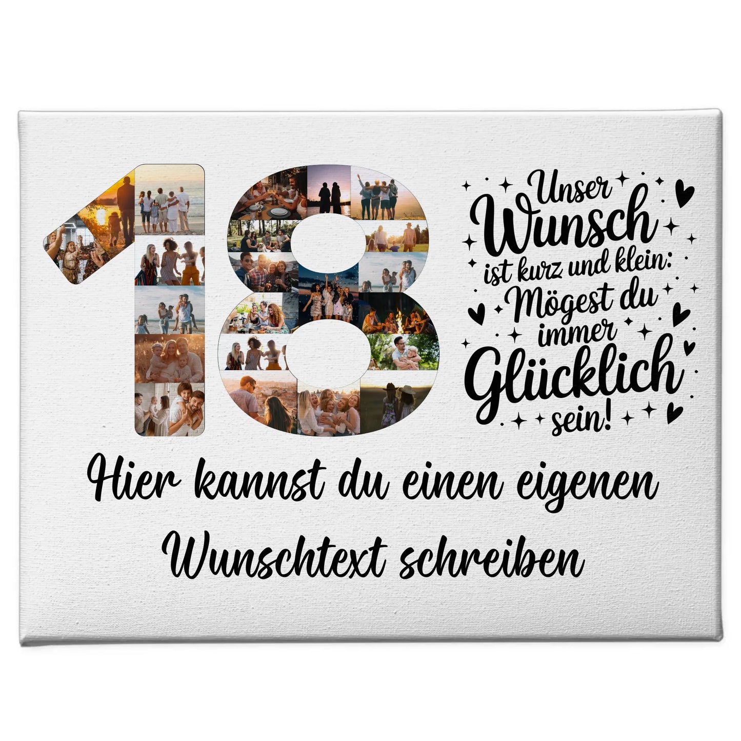 Personalisierte Fotoleinwand mit Wunschtext zum 18 Geburtstag