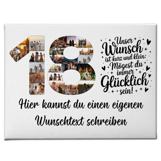 Personalisierte Fotoleinwand mit Wunschtext zum 18 Geburtstag