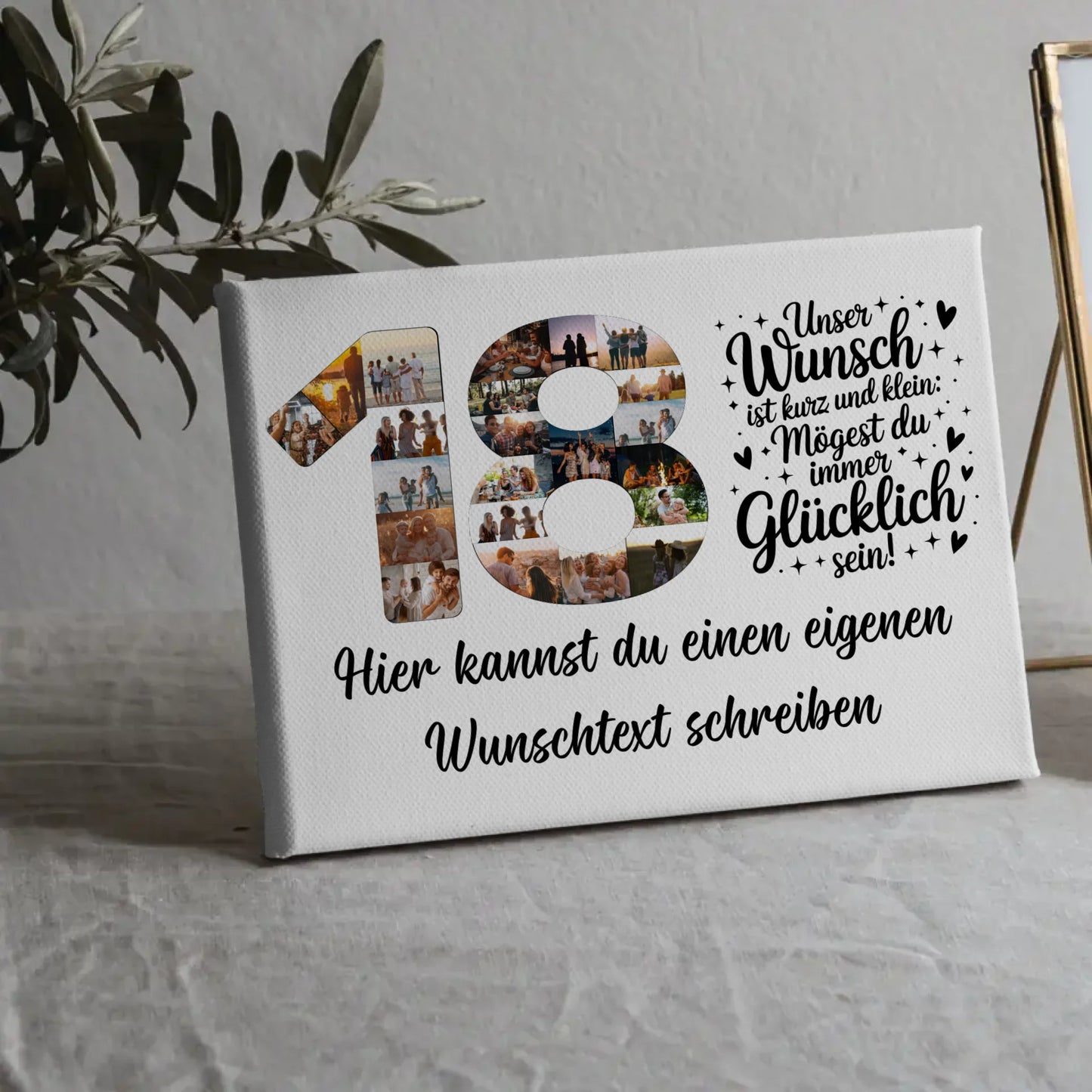 Personalisierte Fotoleinwand mit Wunschtext zum 18 Geburtstag