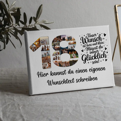 Personalisierte Fotoleinwand mit Wunschtext zum 18 Geburtstag