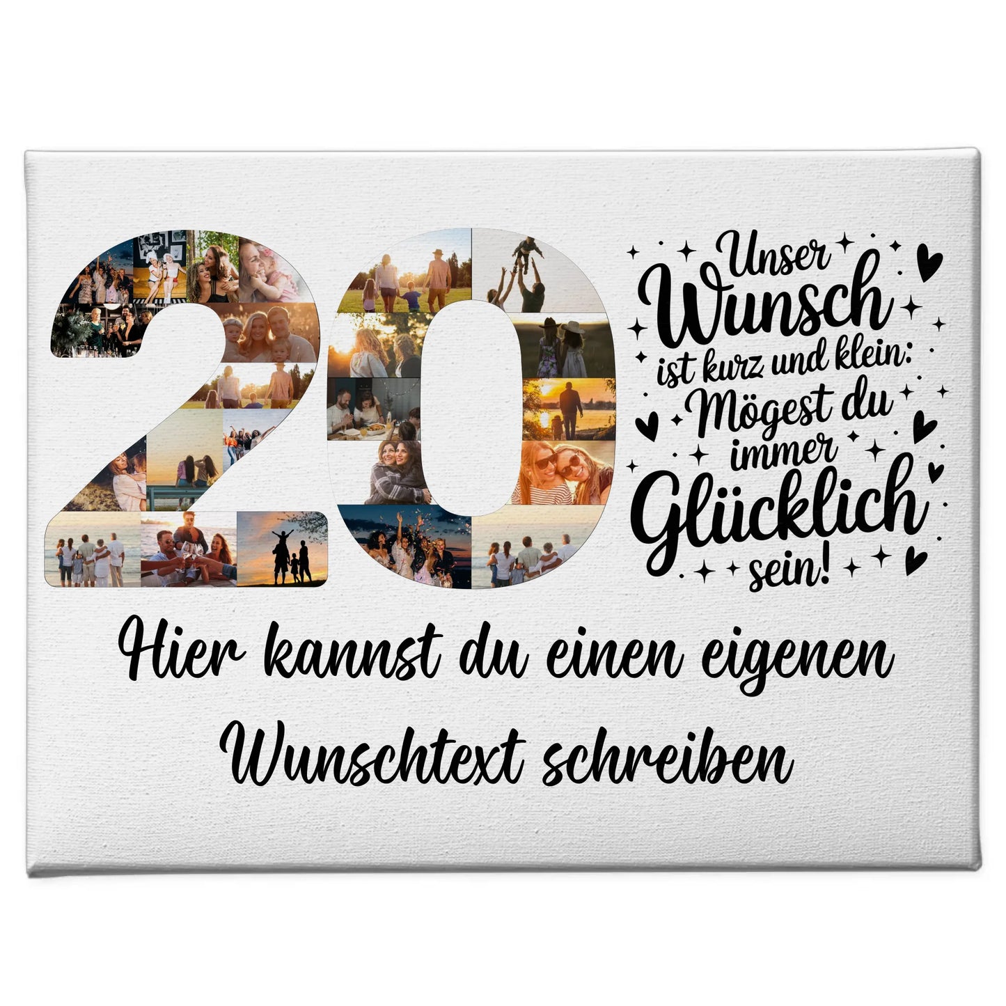 Personalisierte Fotoleinwand mit Wunschtext 20 Geburtstag Wunsch