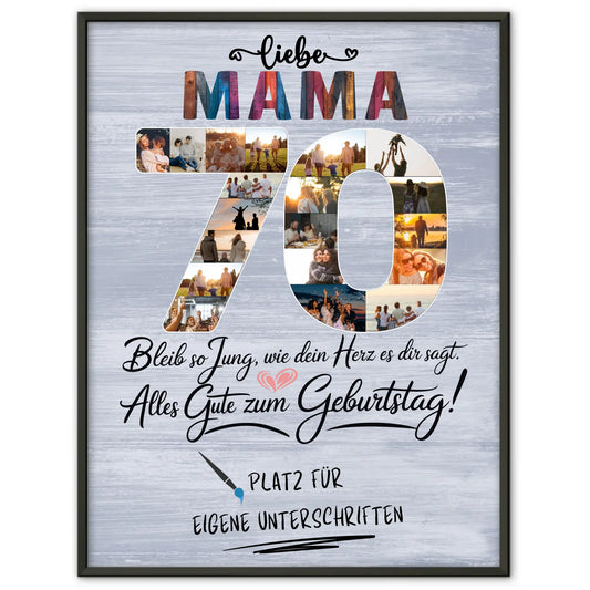 Personalisiertes Poster Mama 70 Geburtstag mit Unterschriften Fotos