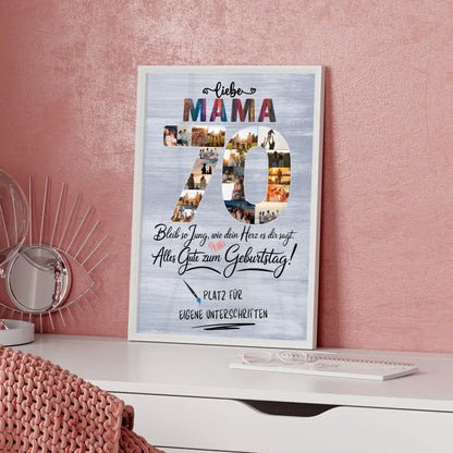 Personalisiertes Poster Mama 70 Geburtstag mit Unterschriften Fotos