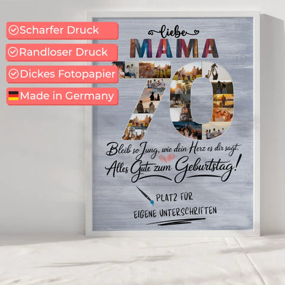 Personalisiertes Poster Mama 70 Geburtstag mit Unterschriften Fotos