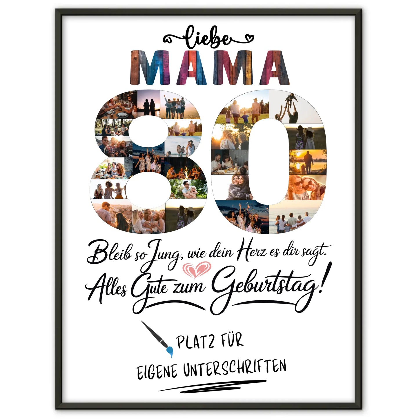 Personalisiertes Poster Mama 80 Geburtstag mit Unterschriften Fotos