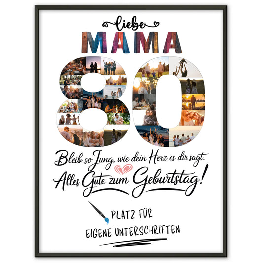 Personalisiertes Poster Mama 80 Geburtstag mit Unterschriften Fotos