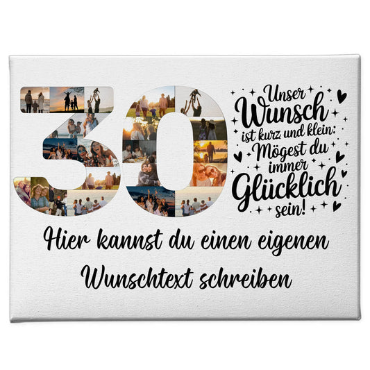Personalisierte Fotoleinwand mit Wunschtext zum 30 Geburtstag