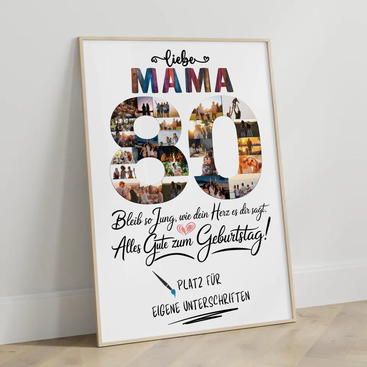Personalisiertes Poster Mama 80 Geburtstag mit Unterschriften Fotos