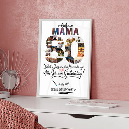 Personalisiertes Poster Mama 80 Geburtstag mit Unterschriften Fotos