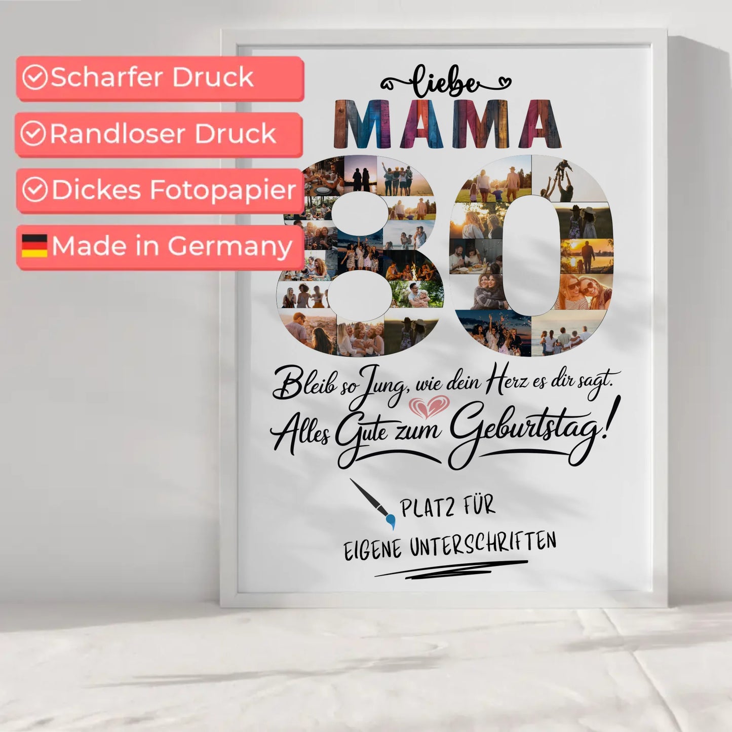 Personalisiertes Poster Mama 80 Geburtstag mit Unterschriften Fotos