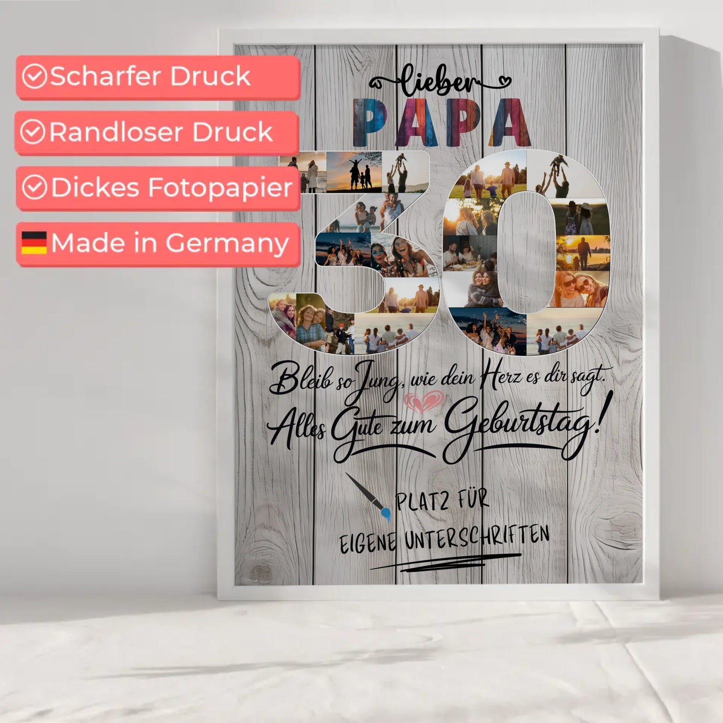 Personalisiertes Poster mit Unterschriften Papa 30 Geburtstag Fotos