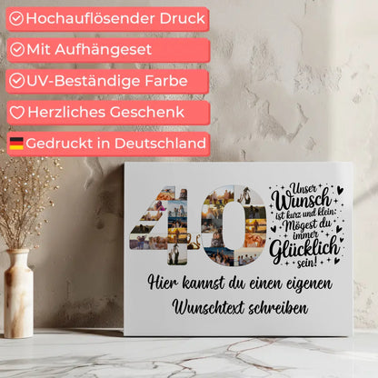 Personalisierte Fotoleinwand Wunschtext zum 40 Geburtstag Wunsch