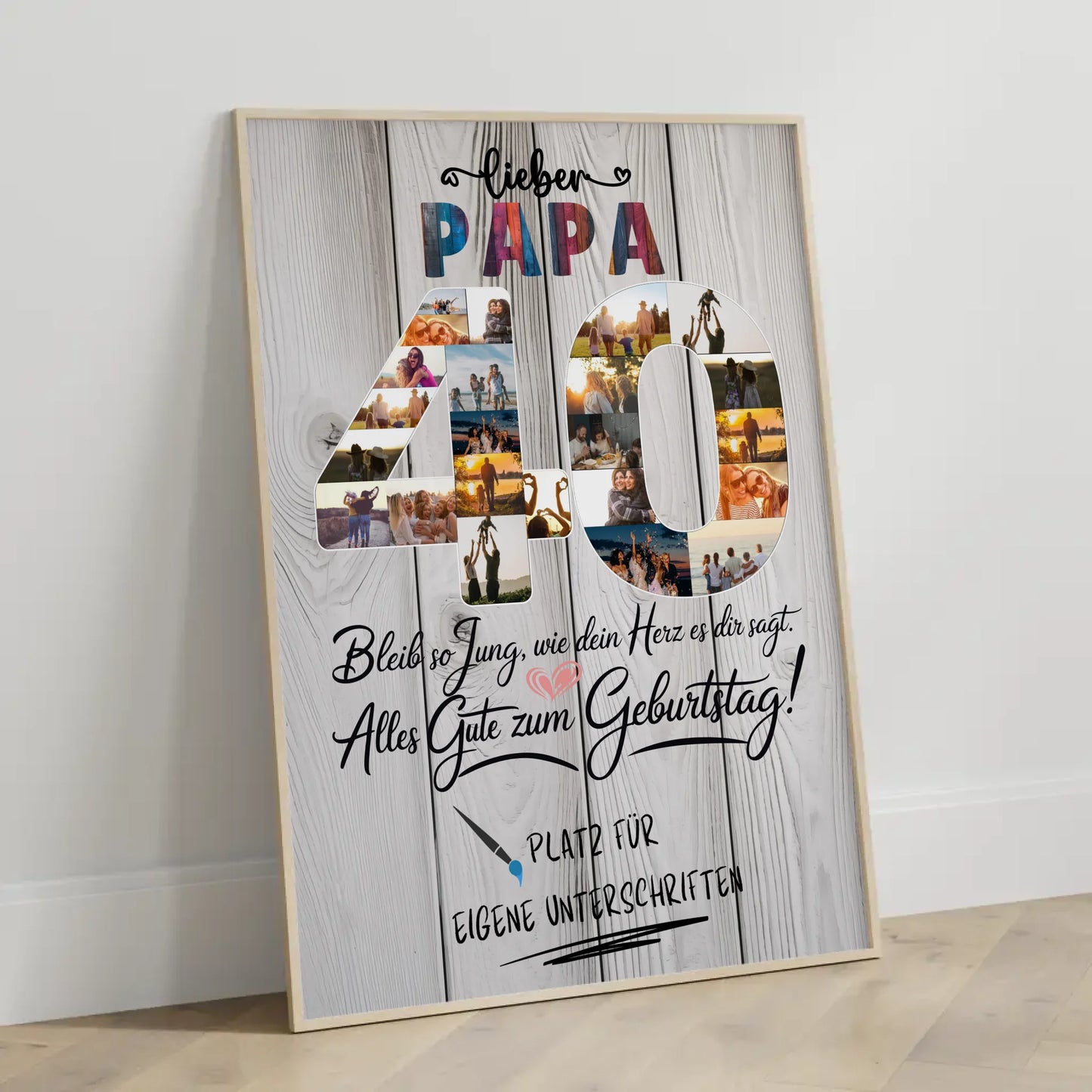 Personalisiertes Poster mit Unterschriften Papa 40 Geburtstag Fotos