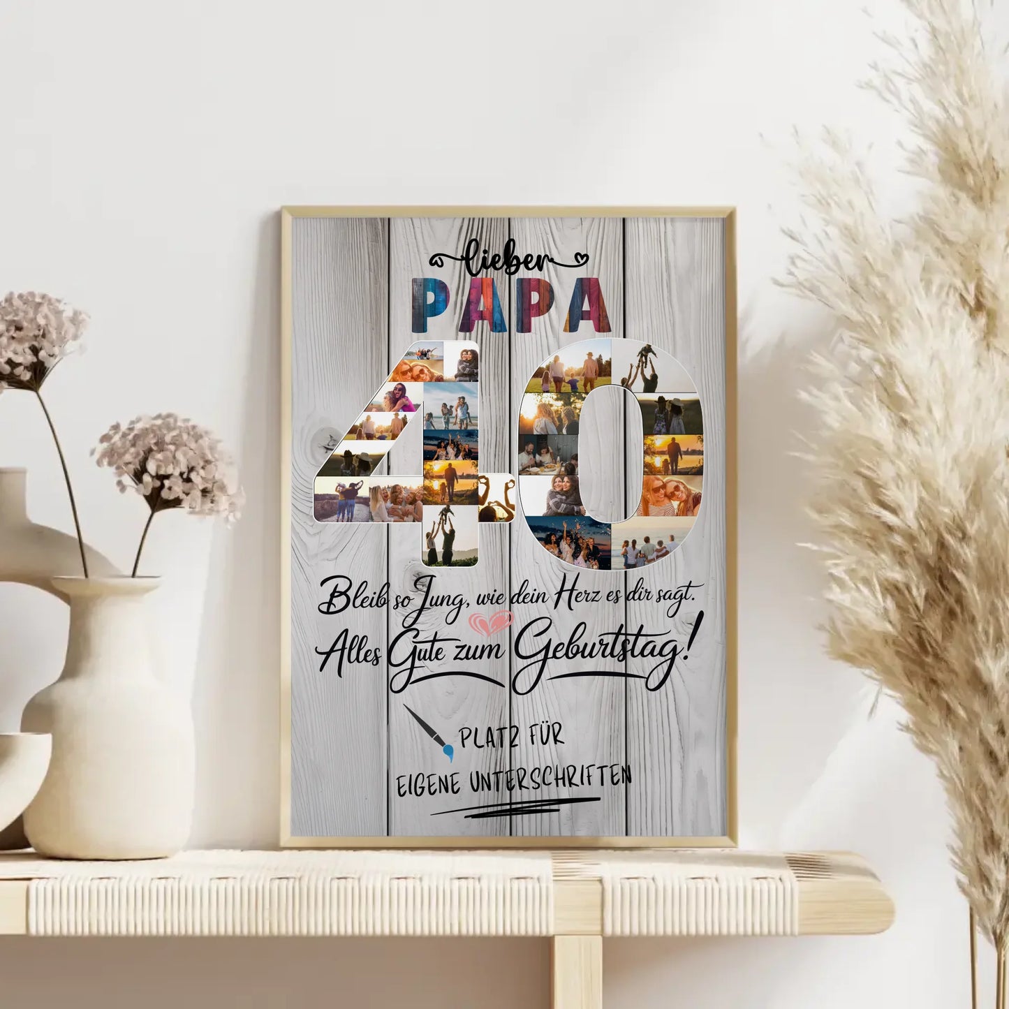 Personalisiertes Poster mit Unterschriften Papa 40 Geburtstag Fotos
