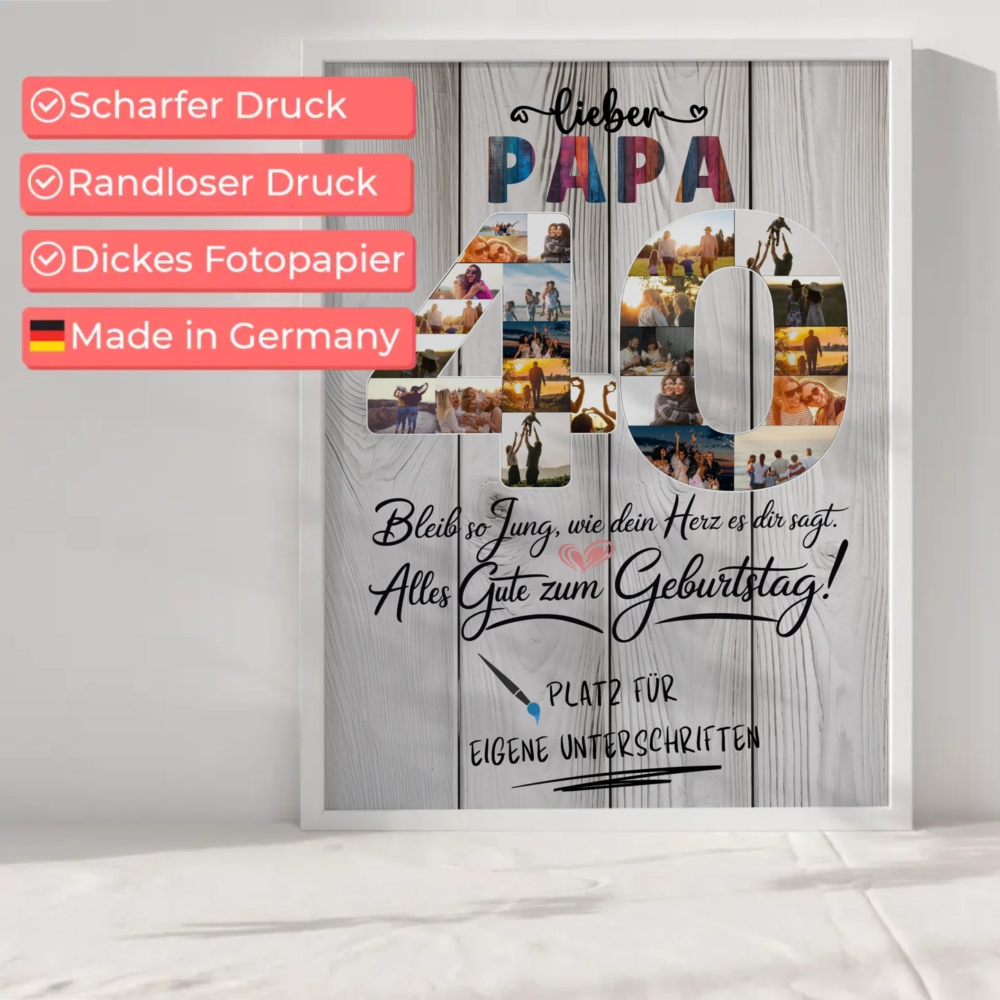 Personalisiertes Poster mit Unterschriften Papa 40 Geburtstag Fotos