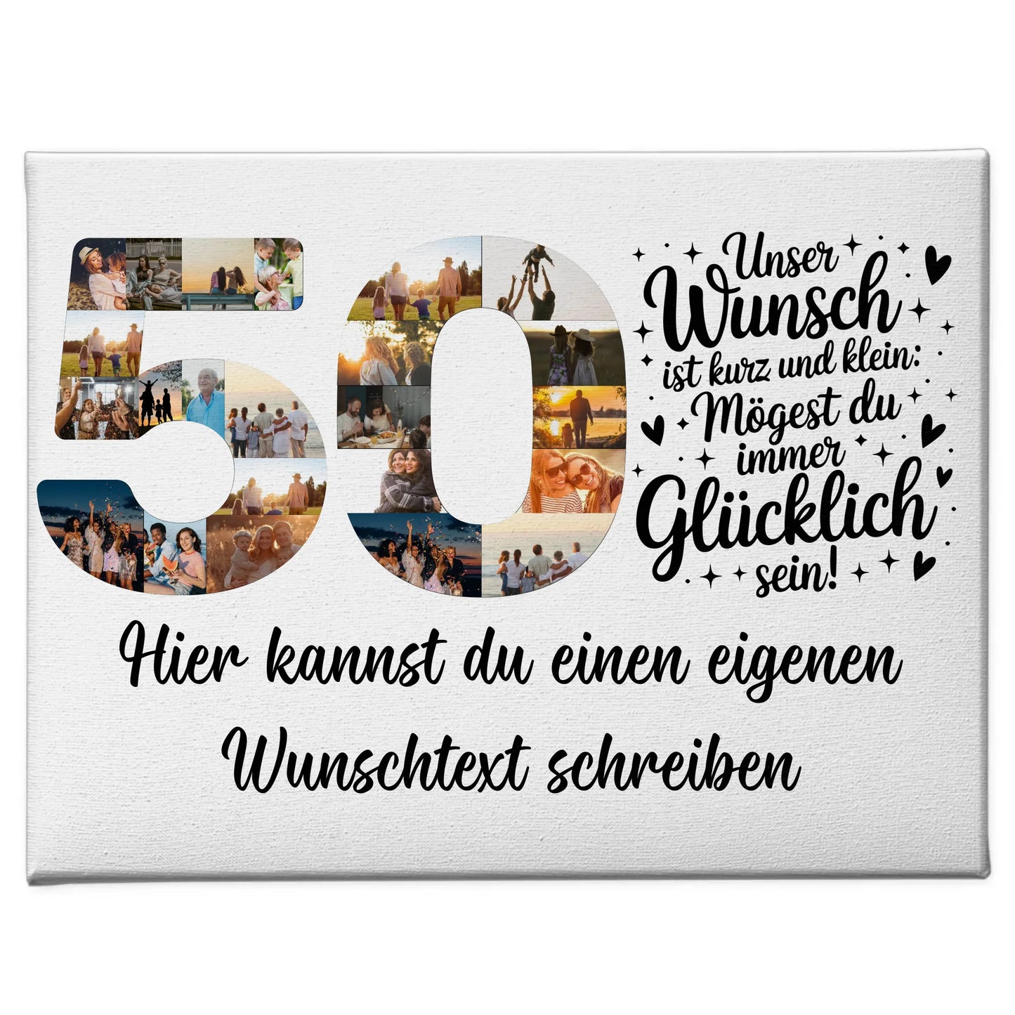 Personalisierte Fotoleinwand mit Wunschtext für 50 Geburtstag