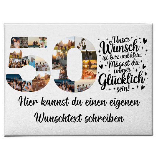 Personalisierte Fotoleinwand mit Wunschtext für 50 Geburtstag