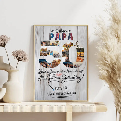 Personalisiertes Poster Papa 50 Geburtstag mit Unterschriften Fotos