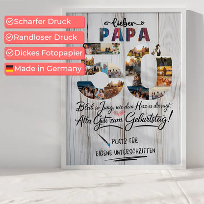Personalisiertes Poster Papa 50 Geburtstag mit Unterschriften Fotos