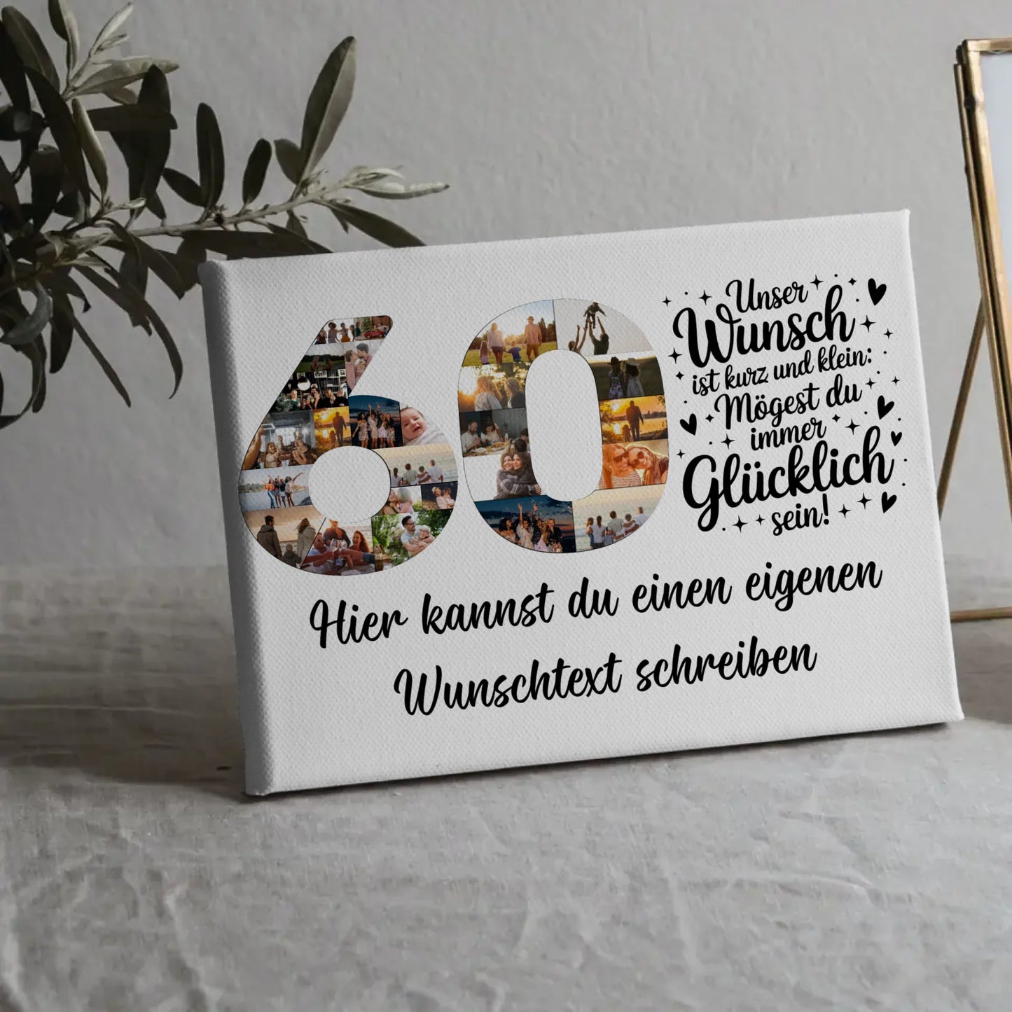 Personalisierte Fotoleinwand Wunschtext 60 Geburtstag Geschenk