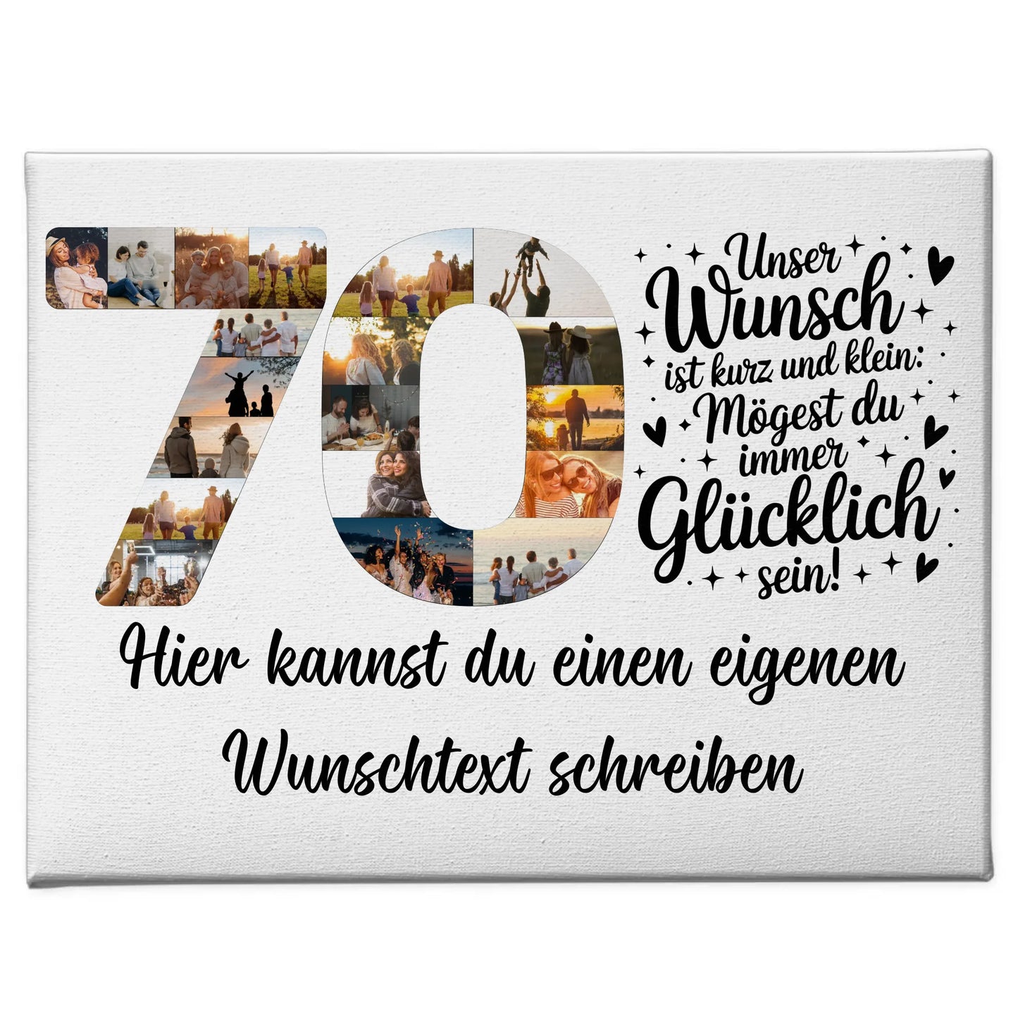 Personalisierte Fotoleinwand mit Wunschtext 70 Geburtstag Wunsch