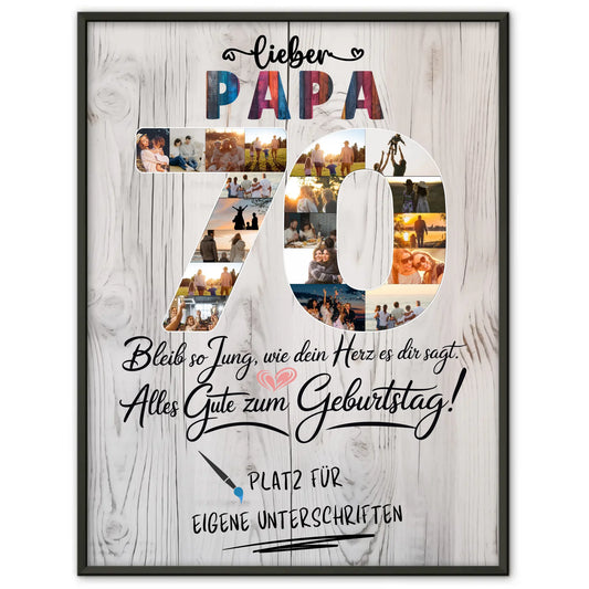 Personalisiertes Poster mit Unterschriften Papa 70 Geburtstag Fotos