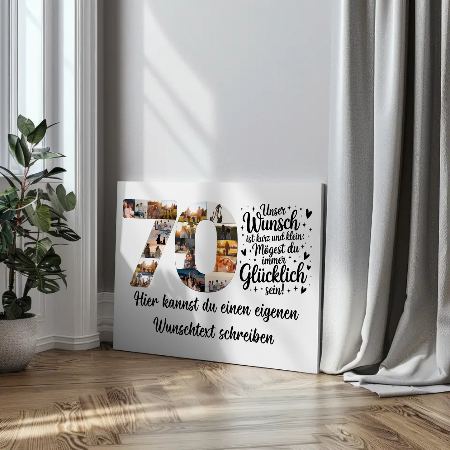 Personalisierte Fotoleinwand mit Wunschtext 70 Geburtstag Wunsch