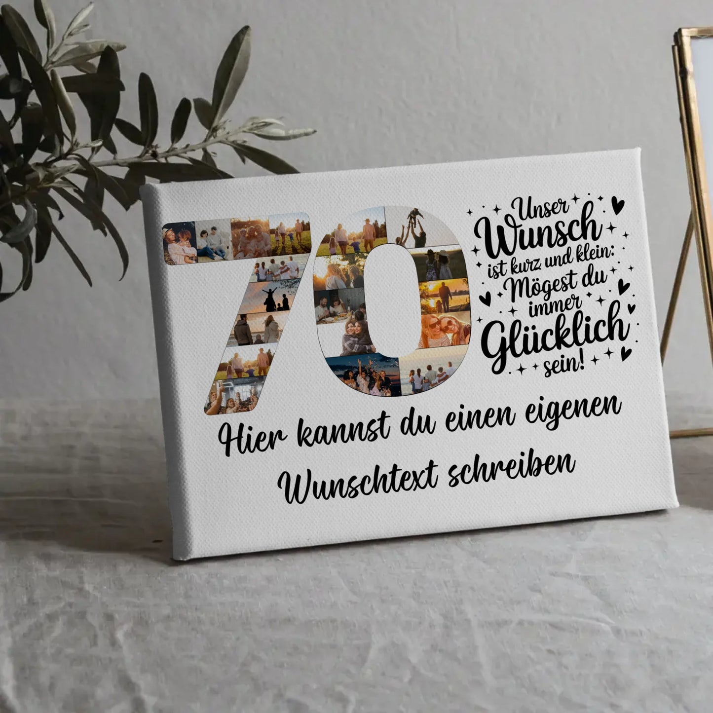 Personalisierte Fotoleinwand mit Wunschtext 70 Geburtstag Wunsch