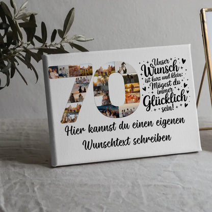 Personalisierte Fotoleinwand mit Wunschtext 70 Geburtstag Wunsch
